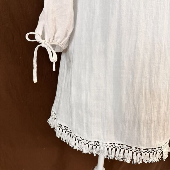 Lilly Pulitzer White Adira Dress Tassel Hem Balloon Sleeve Dress Medium - Picture 4 of 10